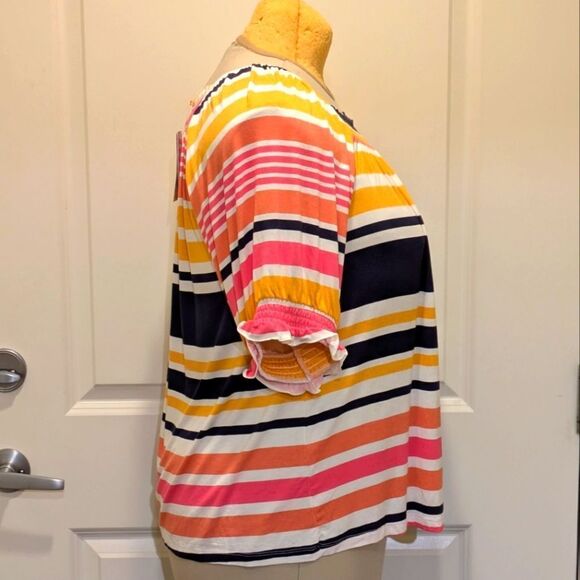 $5 Item! NWT LuLaRoe 2XL Lily Square Neck Top In Pink Blue and Yellow Stripes - Picture 5 of 8